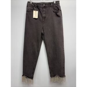 ASOS NWT Black Denim Jeans -Rhinestone Hem - 34” Waist/28” Inseam (w/rhinestone)